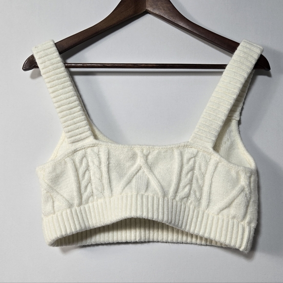 For Love & Lemons White Cream Cable Knit Crop Tank Top - Picture 3 of 7
